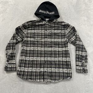 Broken Promises Hooded Flannel Men's Large Designed in LA Black Plaid Spellout